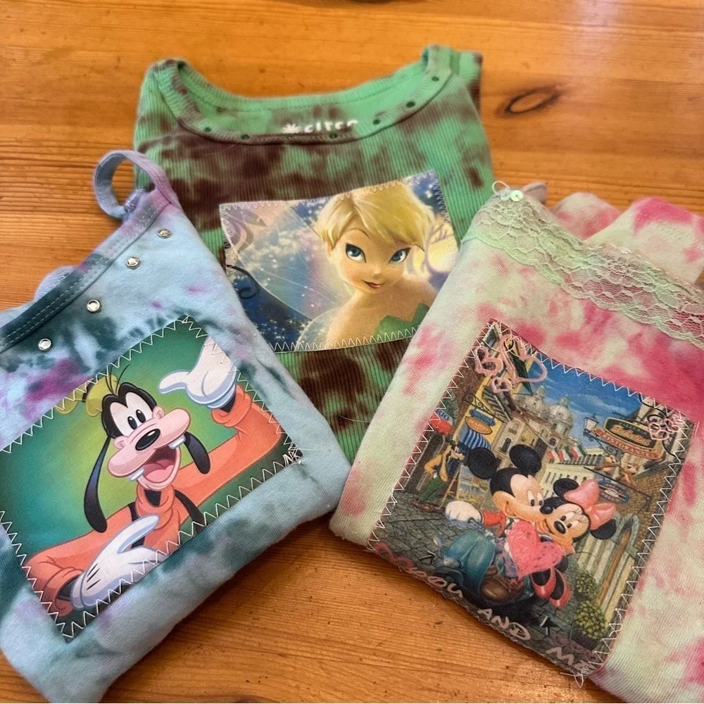 DISNEY BUNDLE Minnie Mickey Mouse Goofy Tinker Bell Tank Tops Girls M tie dye